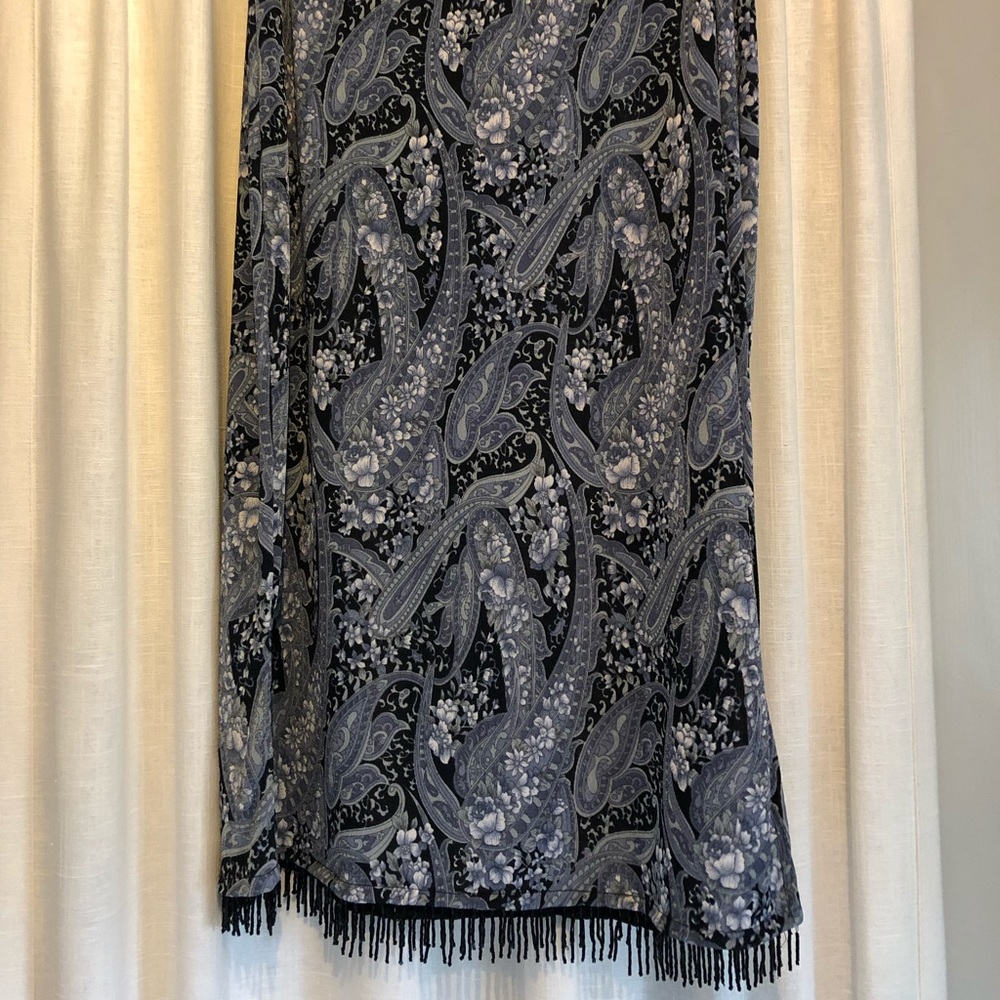 Paisley print skirt with beaded fringe
